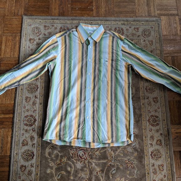 Green Yellow Hombre Vertical Stripe LaCoste Sz 40 - Picture 1 of 2